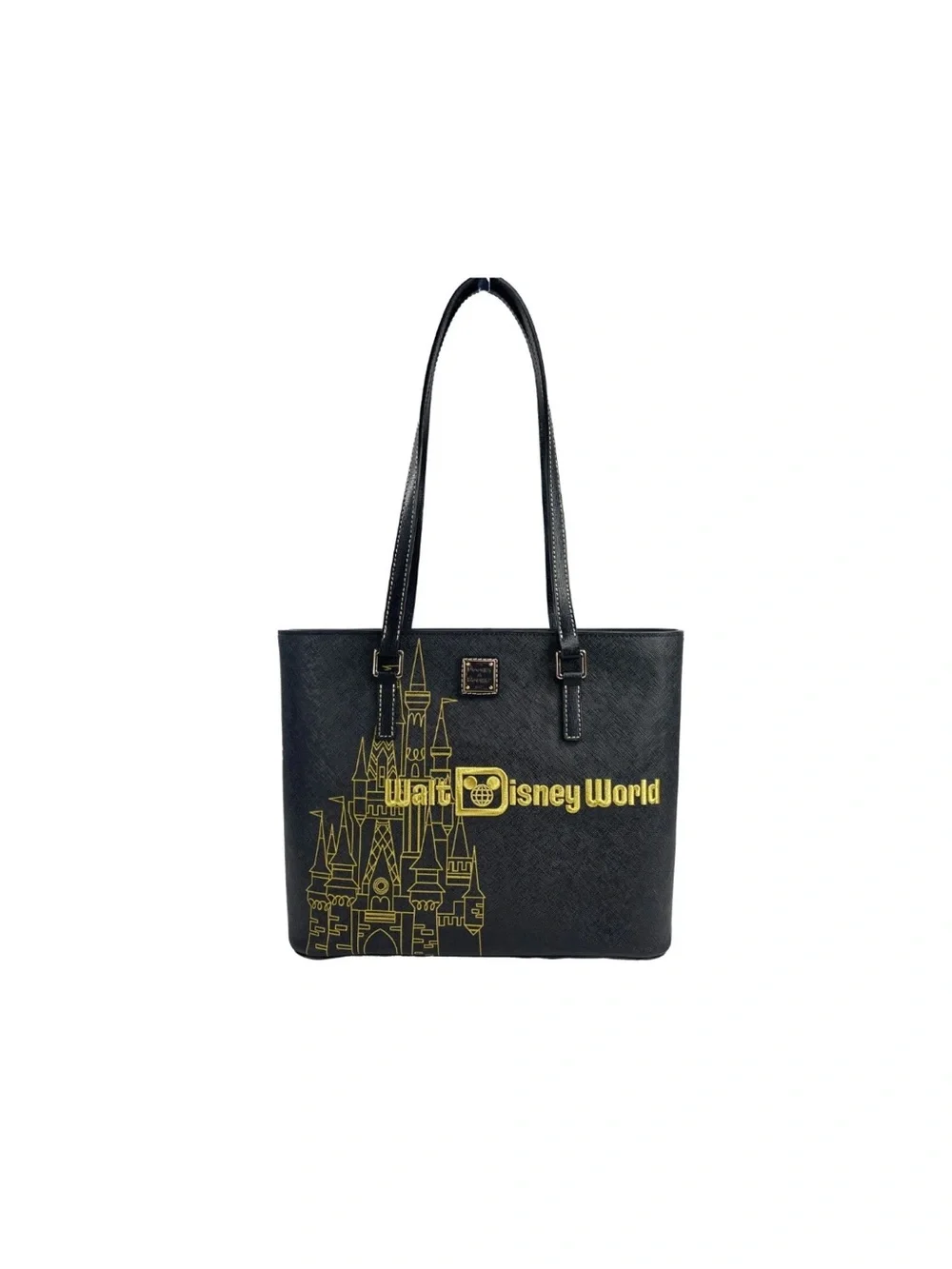 Dooney & Bourke Black Tote with Gold Castle Motif
